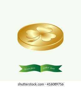 leaf clover and gold coins, vector . Flat design style.