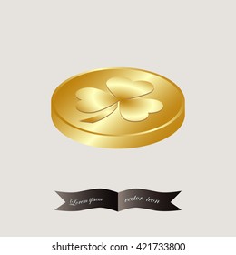 leaf clover and gold coins, vector . Flat design style.