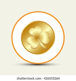 leaf clover and gold coins, vector . Flat design style.