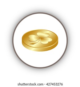 leaf clover and gold coins, vector . Flat design style.