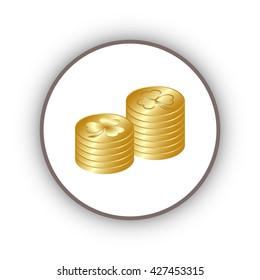 leaf clover and gold coins, vector . Flat design style.