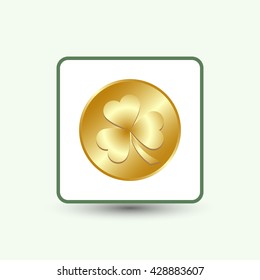 leaf clover and gold coins, vector . Flat design style.