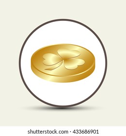 leaf clover and gold coins, vector . Flat design style.