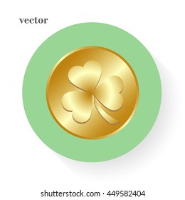 leaf clover and gold coins, vector . Flat design style.