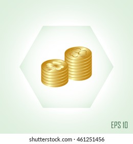 leaf clover and gold coins, vector . Flat design style.