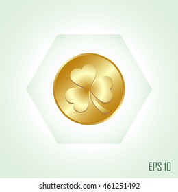 leaf clover and gold coins, vector . Flat design style.