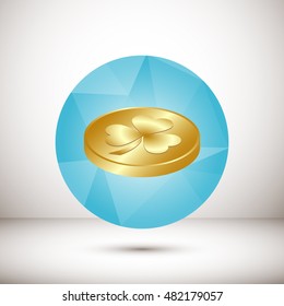 leaf clover and gold coins, vector . Flat design style.