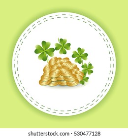 leaf clover and gold coins, vector . Flat design style