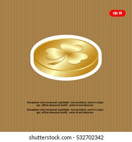 leaf clover and gold coins, vector . Flat design style.