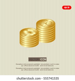leaf clover and gold coins, vector . Flat design style.