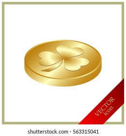 leaf clover and gold coins, vector . Flat design style.