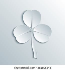 Leaf clover isolated on white background. Shamrock in paper origami, 3d style. St. Patrick's Day design elements.