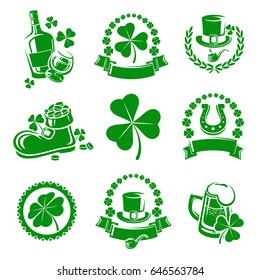 Leaf clover labels and elements set. Vector 