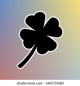 Leaf clover sign. Black icon in white shell at pastel color background. Illustration.