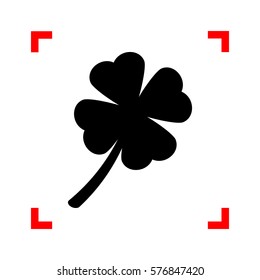 Leaf clover sign. Black icon in focus corners on white background. Isolated.