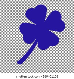 Leaf clover sign. Blue icon on transparent background.