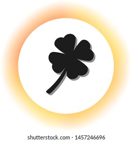 Leaf clover sign. Dark icon with shadow on the glowing circle button. Illustration.