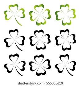 Leaf clover sign icon. Ecology concept. Flat design style.Set