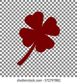Leaf clover sign. Maroon icon on transparent background.
