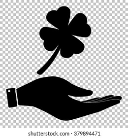 Leaf clover sign. Save or protect symbol by hand