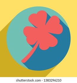 Leaf clover sign. Sunset orange icon with llapis lazuli shadow inside medium aquamarine circle with different goldenrod shadow at royal yellow background.