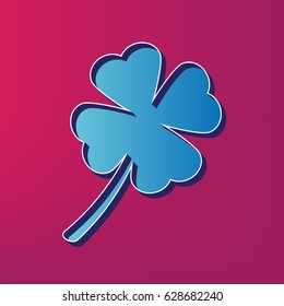 Leaf clover sign. Vector. Blue 3d printed icon on magenta background.
