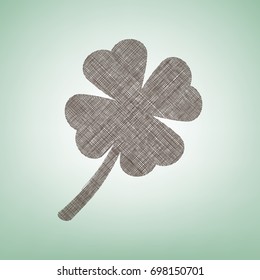 Leaf clover sign. Vector. Brown flax icon on green background with light spot at the center.