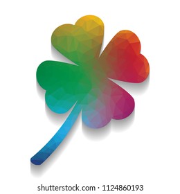 Leaf clover sign. Vector. Colorful icon with bright texture of mosaic with soft shadow on white background. Isolated.