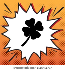 Leaf clover sign. Vector. Comics style icon on pop-art background.