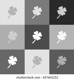 Leaf clover sign. Vector. Grayscale version of Popart-style icon.