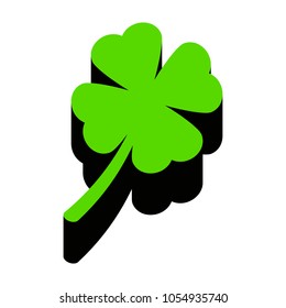 Leaf clover sign. Vector. Green 3d icon with black side on white background. Isolated.