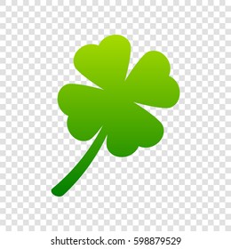 Leaf clover sign. Vector. Green gradient icon on transparent background.