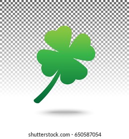 Leaf clover sign. Vector. Green gradient icon with shadow at bottom on transparent and white background.