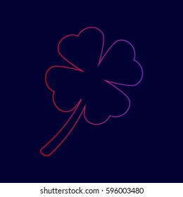 Leaf clover sign. Vector. Line icon with gradient from red to violet colors on dark blue background.