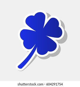 Leaf clover sign. Vector. New year bluish icon with outside stroke and gray shadow on light gray background.