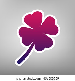 Leaf clover sign. Vector. Purple gradient icon on white paper at gray background.