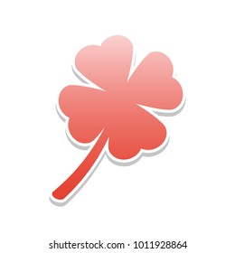 Leaf clover sign. Vector. Reddish icon with white and gray shadow on white background. Isolated.