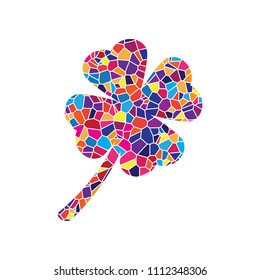 Leaf clover sign. Vector. Stained glass icon on white background. Colorful polygons. Isolated.