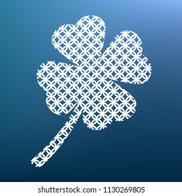 Leaf clover sign. Vector. White textured icon at lapis lazuli gradient background.