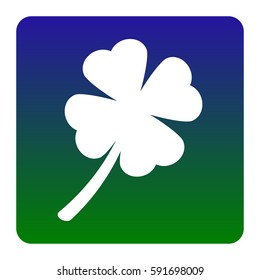 Leaf clover sign. Vector. White icon at green-blue gradient square with rounded corners on white background. Isolated.