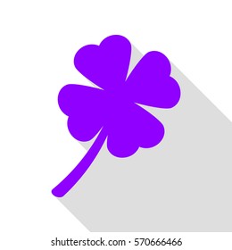 Leaf clover sign. Violet icon with flat style shadow path.
