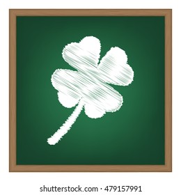 Leaf clover sign. White chalk effect on green school board.