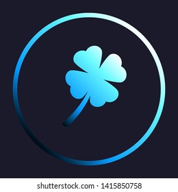 Leaf clover sign. White, cyan and blue gradient icon as round button in white shell at dark blue background. Illustration.