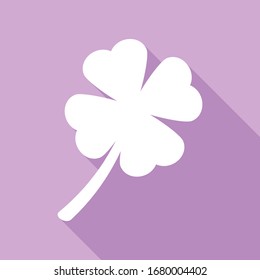 Leaf clover sign. White Icon with long shadow at purple background. Illustration.