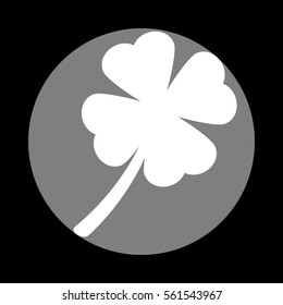 Leaf clover sign. White icon in gray circle at black background. Circumscribed circle. Circumcircle.