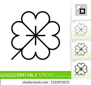 Leaf clover thin line icon. Nature banner, flat style. Botanical poster. Linear pictogram. Foliage simple illustration, outline symbol. Vector sign isolated on white Editable stroke icons without fill