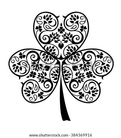 Leaf Clover  Three Leaves Decorated Floral Stock Vector 