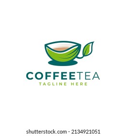 Leaf Coffee Tea Mug Natural Herbal Logo Vector Design Inspiration
