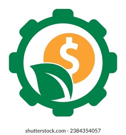 leaf coin gear shape concept vector logo icon.