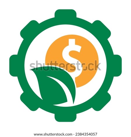 leaf coin gear shape concept vector logo icon.